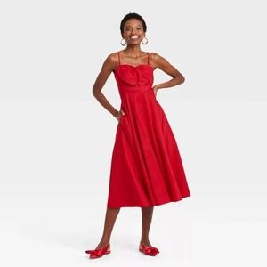 Red Midi Dress With Bow